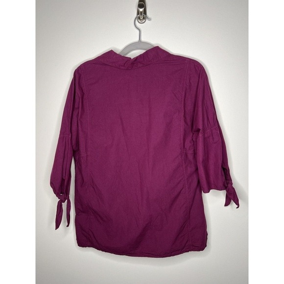 OSKA Top Womens Button Down Blouse Size 1 Small Half Tie Bow Sleeves Purple - Picture 15 of 15